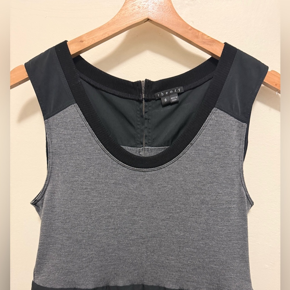 Theory Dristi Black Gray Sleeveless Dress Wool Blend Top Taffeta Bottom  Sz 8 - Picture 3 of 8